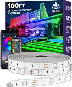 100ft Outdoor LED Strip Lights Waterproof,IP68 Outside Led Light Strips Waterproof with Bluetooth App Remote Control,Music Sync RGB Exterior Led Rope Lights,for Balcony,Deck,Roof,Garden,Pool