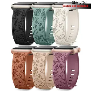 6-Pack Flower Engraved Silicone Watch Bands for Apple Watch – Soft Straps for Women (38–49mm)