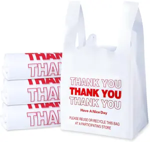 Plastic Bags, 300 Count Thank You Bags, Plastic Bags With Handles For Shopping, Grocery, Plastic Bag For Small Business (11"x 6"x 21"), Recyclable Shirt Bags, White Plastic Bag