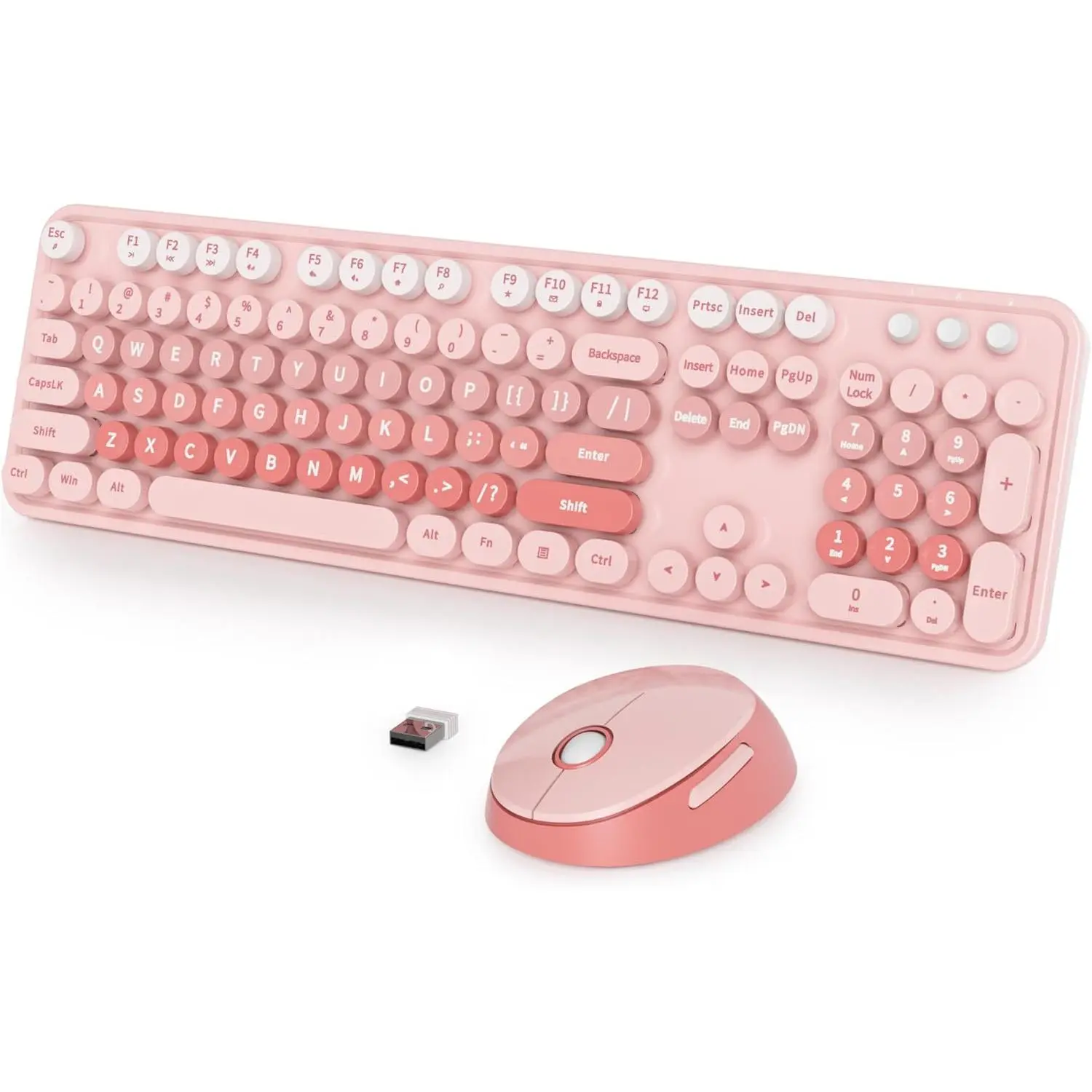 Retro Typewriter Keyboard and  , 2.4GHz Office Full-Sized Colorful  Keyboard with Number Pad and Cute  for Windows PC Desktops Laptop
