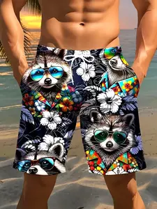 Men's Tropical Raccoon Digital Print Shorts Lightweight Fiber Drawstring Waist Casual Swim Trunks for Summer Golf Fishing Basketball Camping Fitness Vibrant Pattern Breathable Fabric Multifunctional Swimwear Menswear