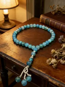 Blue Dragon Pattern Agate Bead Bracelet, Vintage Tibetan Buddhist Jewelry, Lucky Charm Accessory, Perfect Gift for Couples and Friends