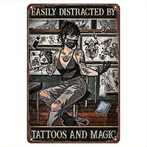 Vintage Tattoo Girl & Magic Metal Sign - Perfect Gift For Tattoo Enthusiasts And Magicians, Retro Inked Wall Decor