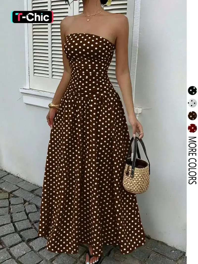 brown polka dot dress with scarf - TikTok Shop