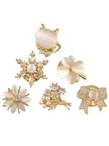 Multifunctional Non-Slip V-Neck Brooch Set, 6-Piece Floral Elegant Design, Perfect for Casual & Formal Wear, All Seasons Fashion Accessory