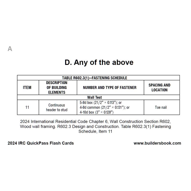 2024 International Residential Code IRC QuickPass Flash-Cards