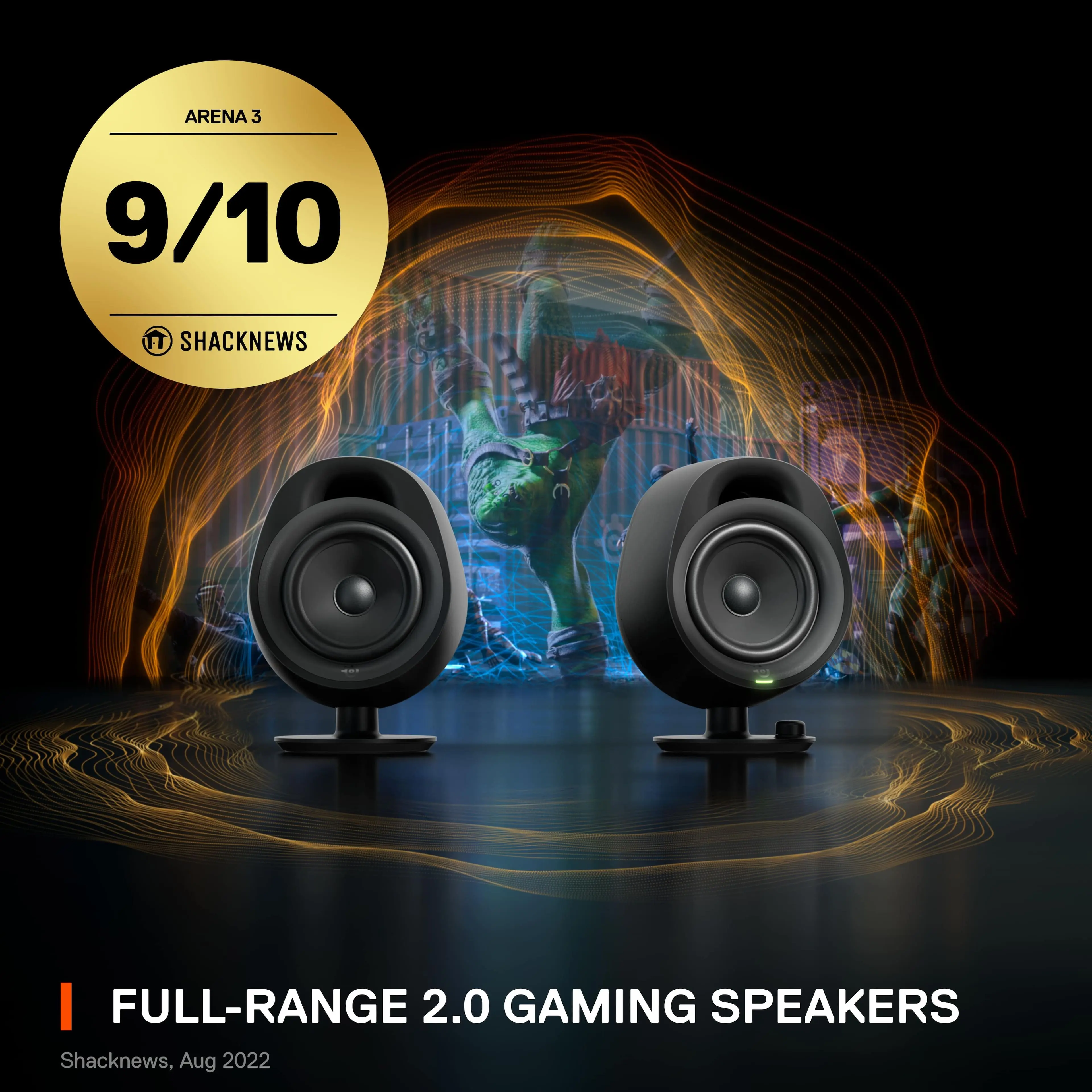 SteelSeries - Arena 3 Bluetooth Gaming Speakers with Polished 4 Drivers (2-Piece) - Black