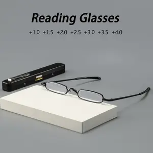 Unisex Square Metal Frame Reading Glasses, Portable and Compact, Retro Style, Fashionable Old Readers, Stainless Steel Material