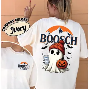 Boosch Light Halloween Cute Ghost Pumpkin T-Shirt,Funny Halloween Pumpkin Tee, Spooky Season 2 Sided Graphic for Men Women, Halloween Gift