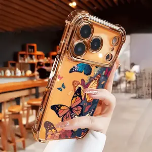 Vintage Butterfly Case for iPhone 17 Air 16 16e 15 14 13 12 11 Pro Max Plus X XS Four-corner Thickened Drop Protection Shockproof Soft Silicone smartphone Cover