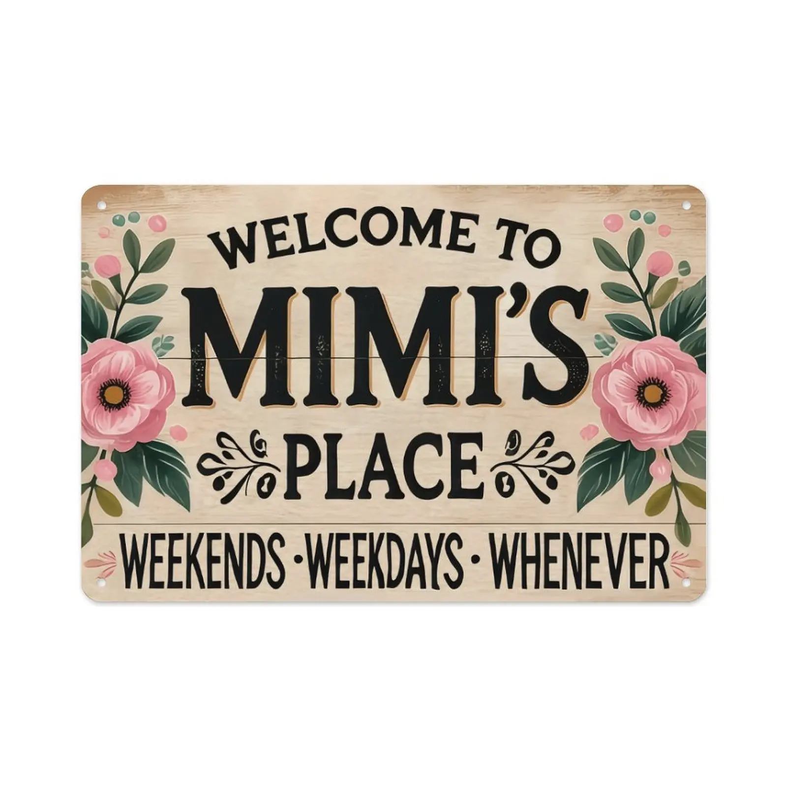 8×12 Inch Mimi's Place Floral Aluminum Tin Sign, Country Style Wall Plaque, Sweet Mother’s Day Birthday Gift for Grandma Mimi perfect room decoration humorous quote inspirational poster quirky home theme iron wall art design novelty,metal,art decor