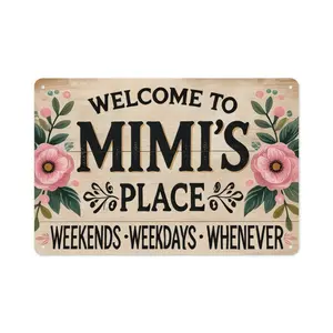 8×12 Inch Mimi's Place Floral Aluminum Tin Sign, Country Style Wall Plaque, Sweet Mother’s Day Birthday Gift for Grandma Mimi