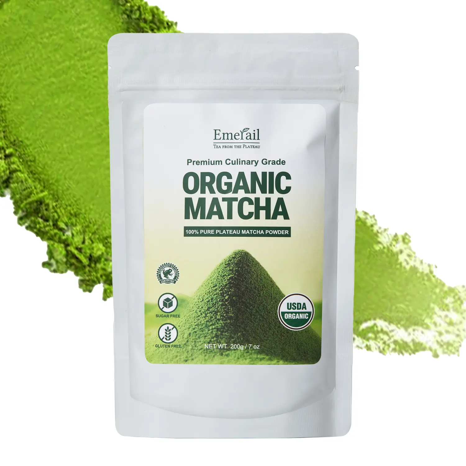 Emerail Premium Organic Matcha Powder (200g/7.05oz) - 100% Pure Plateau Green Tea, Smooth Energy, Vibrant Color, Zero Bitterness Bright Green Matcha Certified Organic Matcha