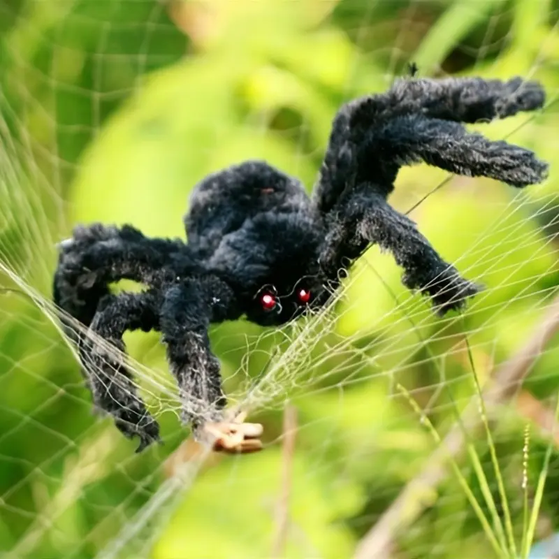 3-Pack Giant Spider & Web Halloween Decorations Set - Uncharged, Acetate Material, Outdoor Scary Props for Party, Creepy Fake Spiders, Suitable for Ages 14+