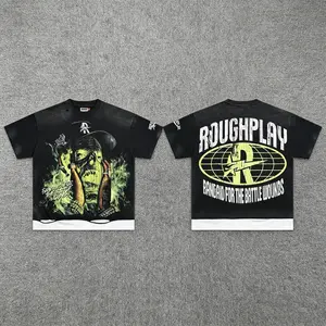 Roughplay Vintage Washed T Shirt Pure Cotton Streetwear Jesus Skull Graphic White Ink Print Diamond Patchwork Retro Rockabilly Hip Hop Short Sleeve Y2K Viral Trend Fashion Summer Casual Men Women Unisex Top