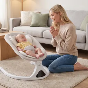 topborn Electric Baby Swing Rocking Chair (0-12 Months, 20lbs Max) - Baby Accessories, Metal Frame, Remote Control, Bluetooth Audio, 5 Natural Motion Speeds, Portable Infant Rocker, Detachable Washable Seat Pad, Plain Mesh Mosquito Net, Blue Gift