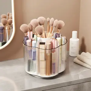 Clear Multi-grid Makeup Brush Holder, Rotatable Cosmetic Organizer, Portable Makeup Brush Storage Box, Makeup Tool Organizer for Home Dormitory