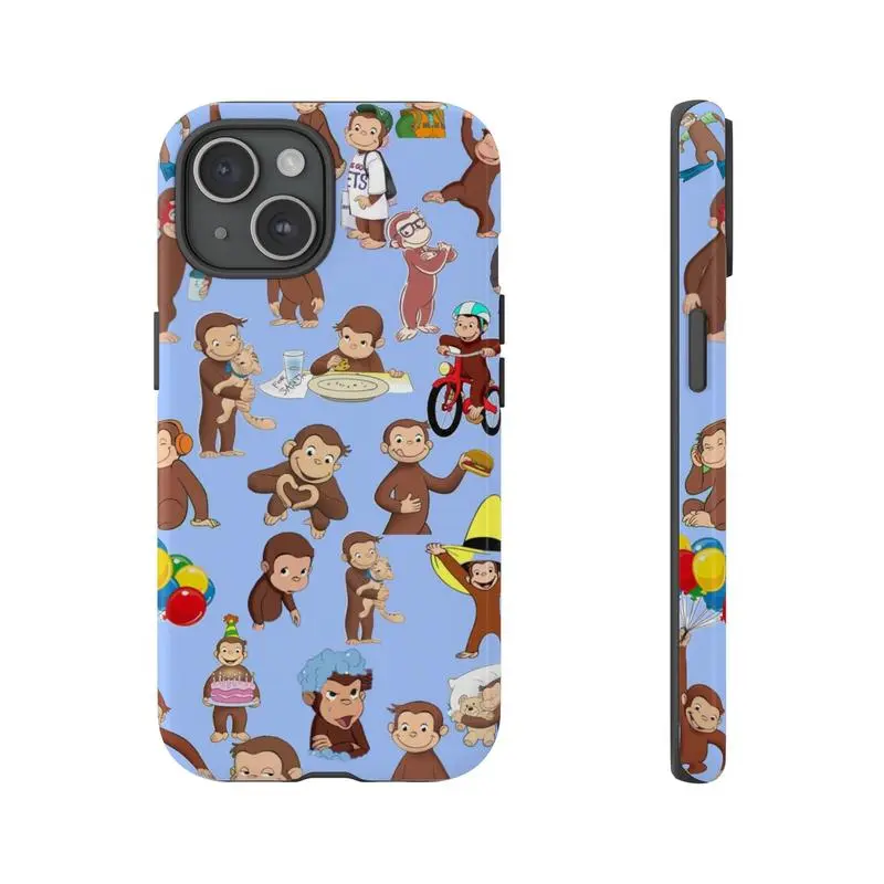 Balloon Curious Monkey Geogreee Phone Case, Kids Cartoon Tough Phone Case, Blue Collage, Funny, Gift for Him for Her, Phone Cover,phone Case Suitable for Iphone 11/12/13/14/15/16/17 Pro Promax Plus Air