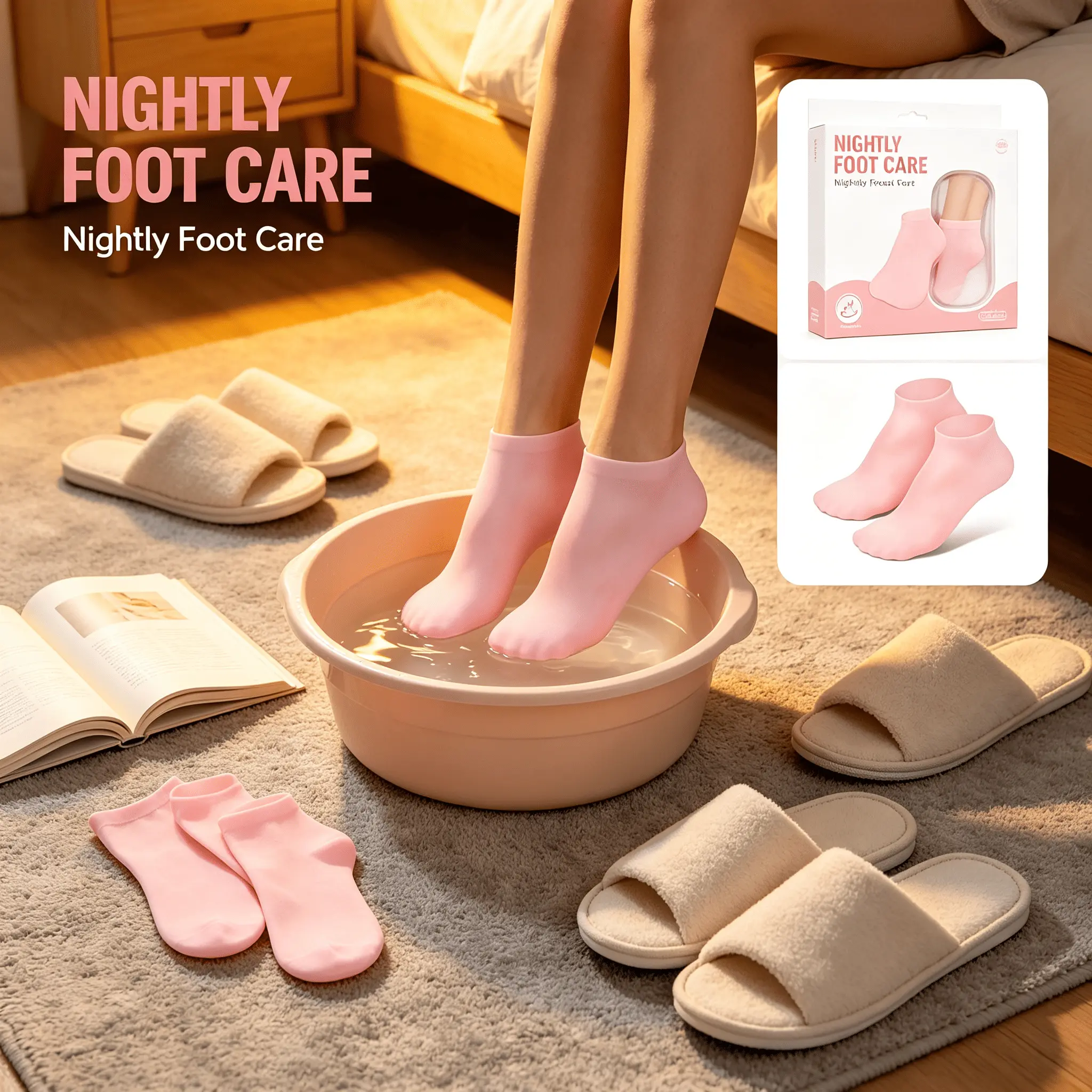Washable Gel Foot Care Socks for Dry Flaky Skin, Lotion Locking No Leak Silicone Moisturizer Booties, Pink Silicone Nighttime Socks, Cracked Heel Repair Gel Socks for Deep Hydration & Household DIY Foot Spa Pedicure Sessions