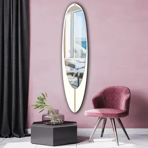 Wall mirror in wooden surfboard shaped frame Decor Durable Gift Smooth