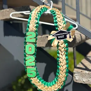 Graduation Lei Double Braided with Personalized Cap 5/8 Satin Ribbon Glitter or Solid Card Stock Custom Name Year Options for Graduation Celebrations