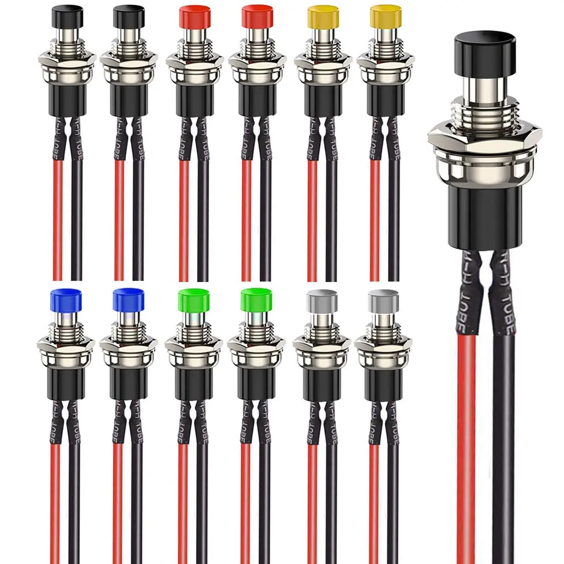 12pcs 7mm Prewired Mini Momentary Push Buttons - SPST Normally Open 2-Pin, 3V-6V-12V-24V-230V/1A, Securing Nut, 2×Red, Chassis Mounting, Easy Install for Contactor, Electrified Railway Hobby, Washer Electrical Supplies