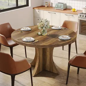 LITTLE TREE  Round Dining Table for 4-6, 47.24-Inch Farmhouse Kitchen Table, Wood Dining Table with Pedestal Base, Small Dinner Table for Dining Room,Living Room, Small Space