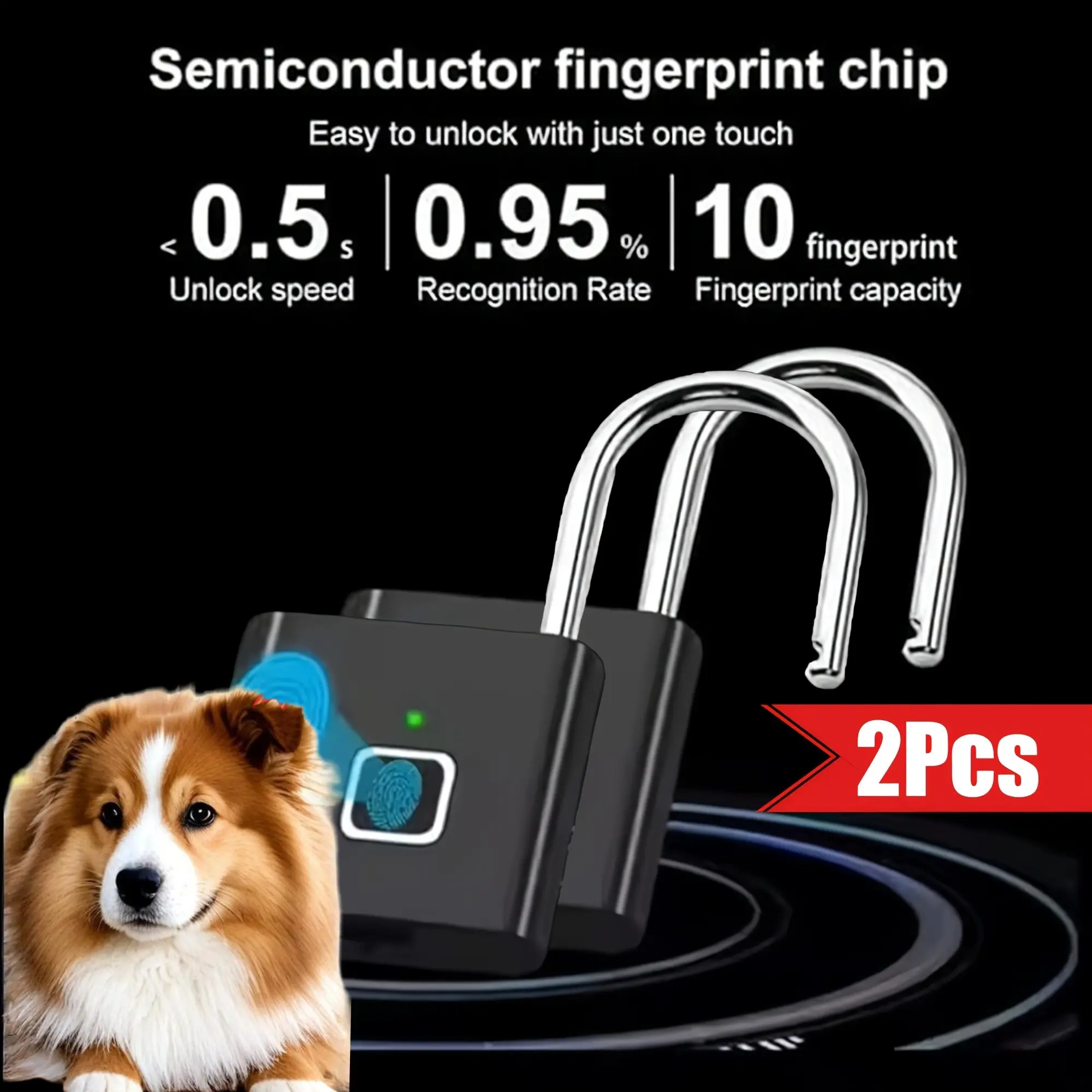 2 Pcs Advanced Pet Security Door Locks with Fingerprint Identification, Mini Smart Fingerprint Pet Padlock - Pet Theft Protection, Convenient Keyless Entry, Long-lasting USB Rechargeable Battery Life - Perfect for protecting pet suitcases and luggage
