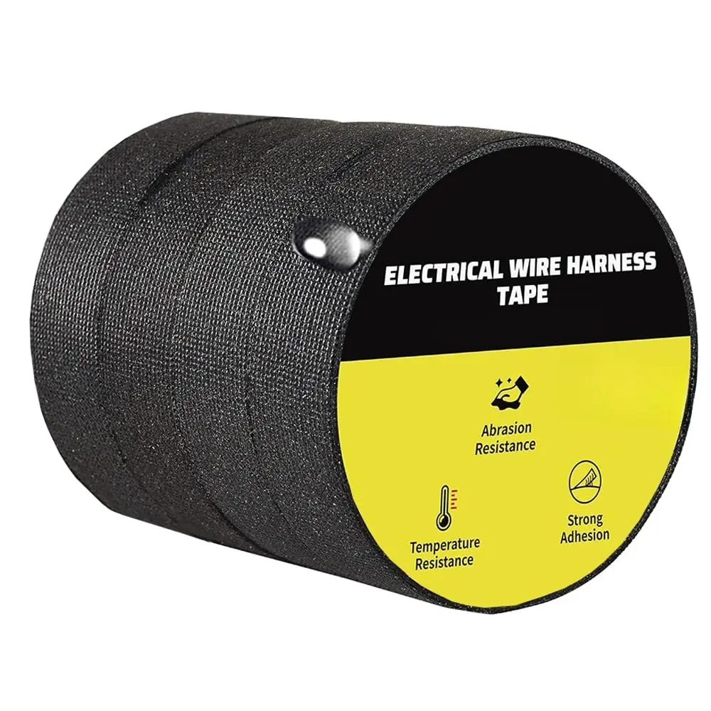 4 Rolls Wire Loom Harness Tape, Wiring Harness Cloth Tape, Black Adhesive Fabric Tape for Automobile Electrical Wire harnessing Noise Damping Heat Proof 19 mm X 15m