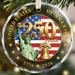 USA 250th Anniversary Ornament, Crystal Glass 1776 2026 Liberty Bell Decorations, America 250 Years Commemorative Ornaments Vintage Independence Gift