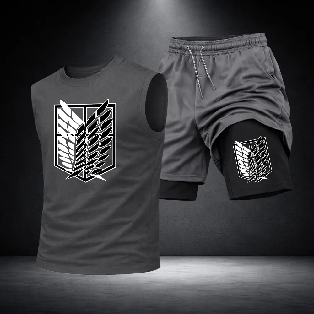 Men’s Black Workout Set Sleeveless Tank Top & Sports Shorts 2-Piece Gym Outfit