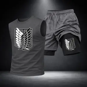 Men’s Black Workout Set Sleeveless Tank Top & Sports Shorts 2-Piece Gym Outfit