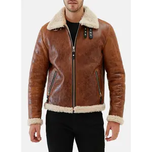 Mens Distressed Brown Shearling Leather Jacket