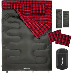 KingCamp 2-Person Queen Size XXL Flannel Double Sleeping Bag for Adults, Waterproof Lightweight Quilt with 2 Pillows, Camping Equipment for Couples Camping Hiking