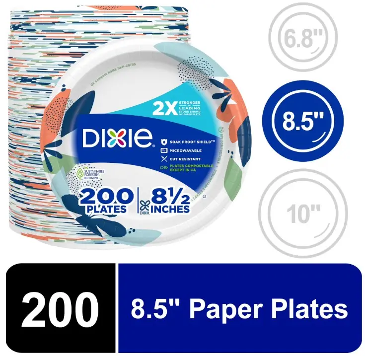 200 Count Disposable Paper Plates, 8.5"