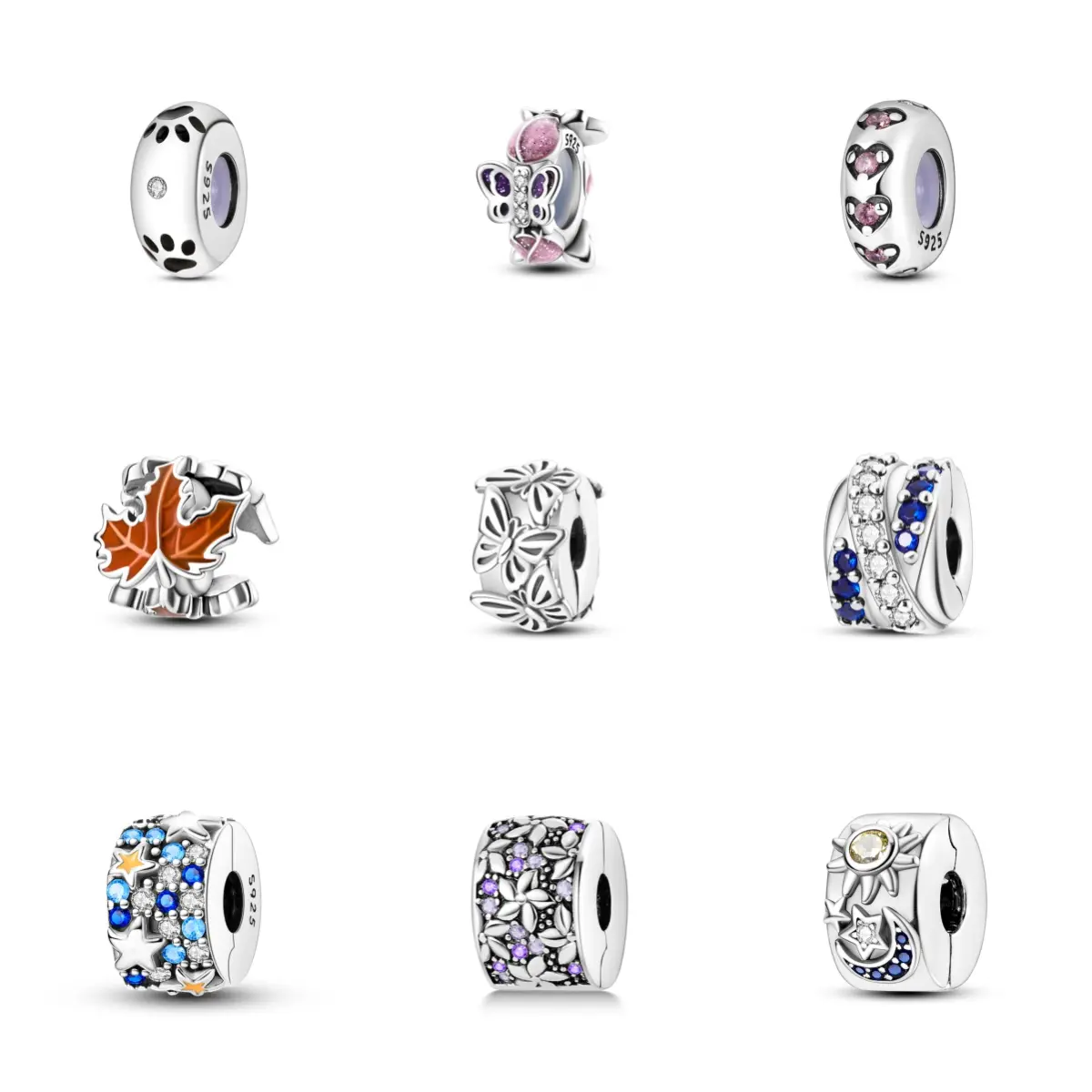 MULA Silver-Plated Spacer Beads - Animal (Butterfly), Flower (Maple Leaf, Starry Sky) Pendants - Compatible with Multiple Brand Bracelets & Necklaces, Ideal Gift for Women, Animal Pendant, Flower Pendant