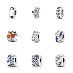 MULA 925 Silver-plated charm spacer - butterfly, maple leaf, starry sky and other element designs, the best gift for girls and women, suitable for all Pandora bracelets and necklaces