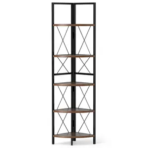 COSTWAY - 5-Tier Freestanding Corner Shelf 63 Inch Tall Storage Rack-Rustic Brown