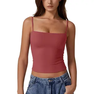 Women's Double Lined Basic Tank Top Adjustable Spaghetti Straps Sleeveless Camisole ShirtsGift