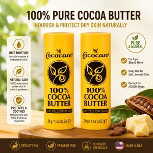 Cococare 100% Cocoa Butter Stick - All-Natural Emollient for Skin Hydration, Skin Protection - The Yellow Stick (2 Pack)