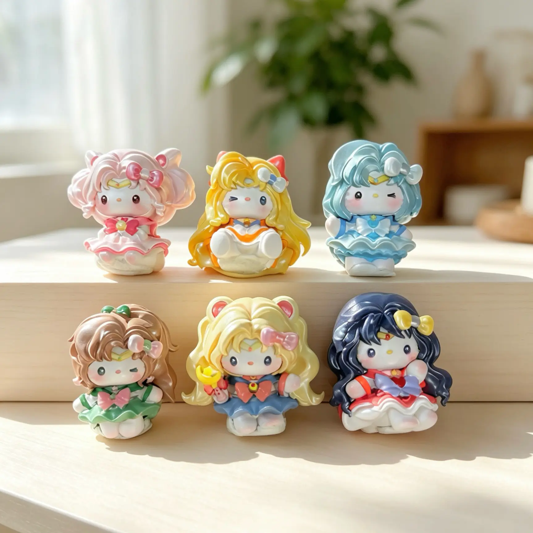 【PU dolls 6pcs】Pastel Chibi Girl Mini Figurine, Cute Magical Style Desk Collectible