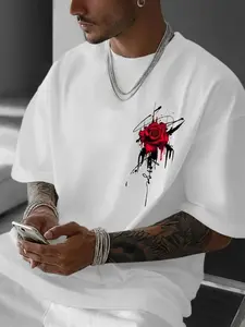 Doodle Rose Print Crop T-Shirt, Artistic Romantic Style, Casual Fitted Design, Daily Wear, Trendy Art Lover Clothing, Street Fashion