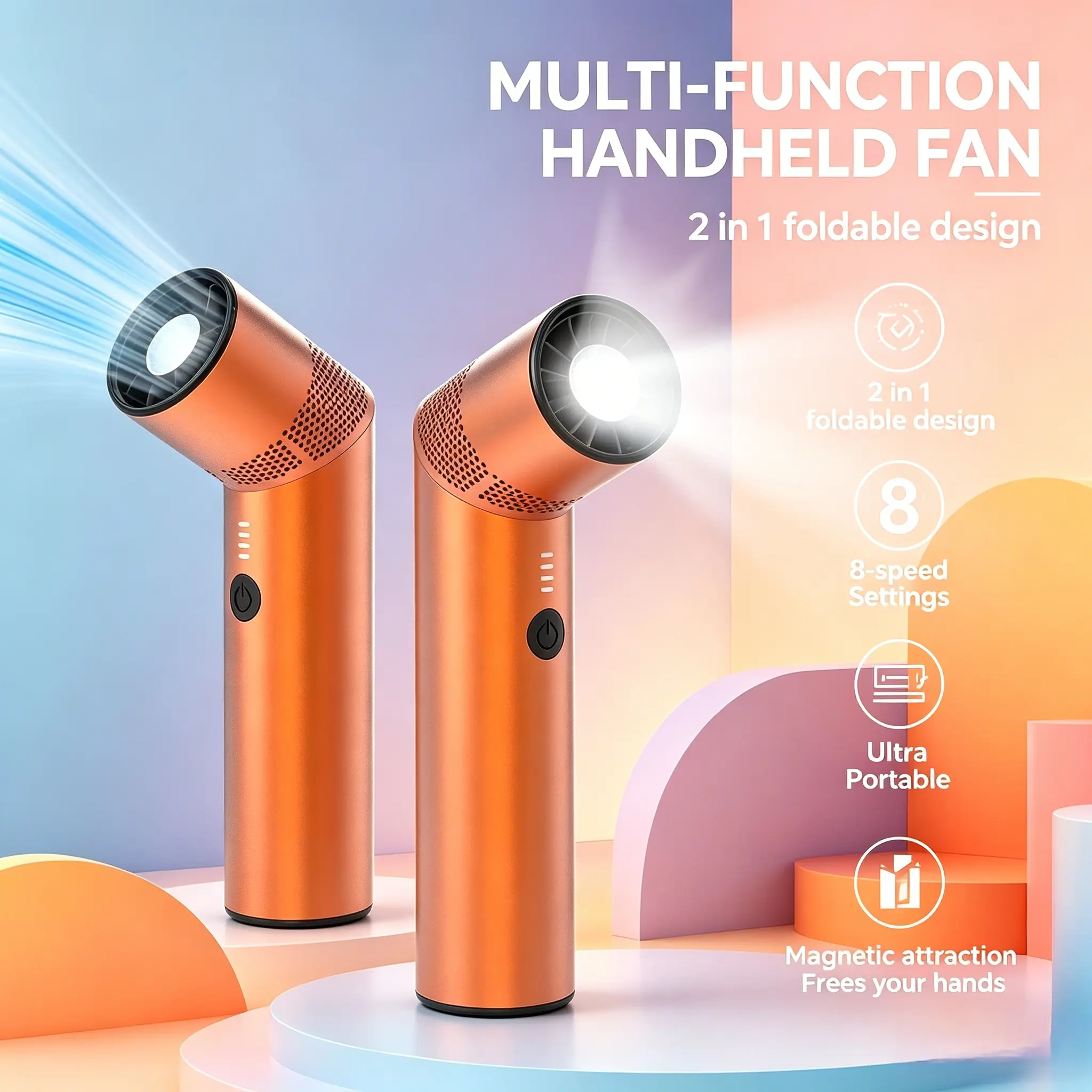Stellar Orange Rechargeable Handheld Turbo Fan - Compact Slim Mini Cordless Design, 200% Stronger Airflow, 10H Battery Life, Lightweight Portable Fan for Travel, Stay Cool Home Appliance Cooling Solution, Handheld Mini Fan