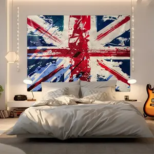 Brushstroke Union Jack Print Tapestry, Vintage British Flag Inspired Wall Hanging, Artistic UK Flag Tapestries, Soft Durable Fabric Wall Decor Tapestry for Bedroom Man Cave, Ideal Gift for British & Retro Art Lovers