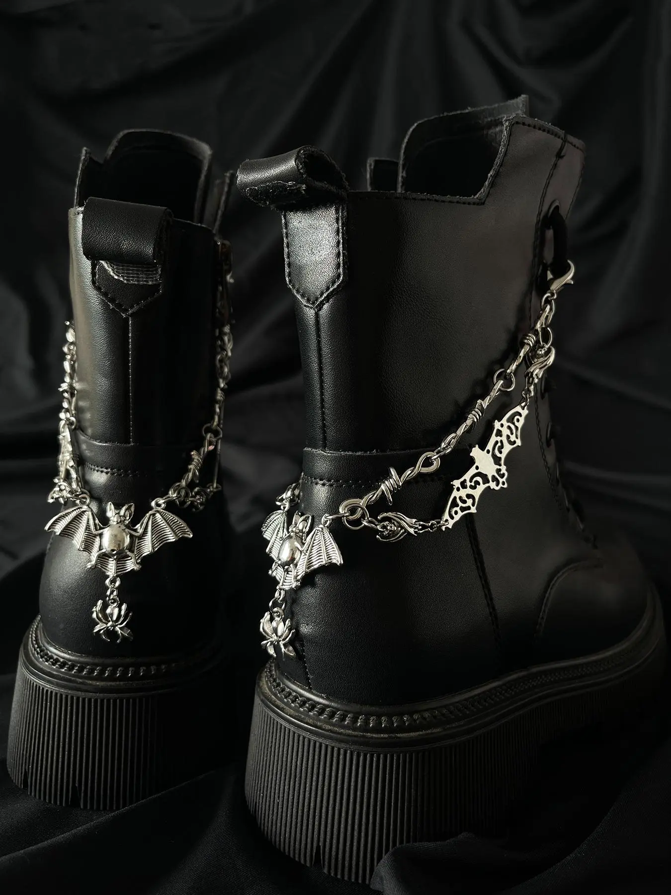 Punk Style Vampire Devil Wings Spider Pendant, Fashionable Chain Design Shoe Decoration Charms, Chain Shoes Charms, DIY Detachable Shoe Accessories, Decorative Shoe Accessories, Shoe Embellishment Set, Shoe Charms Set for Men's Boots