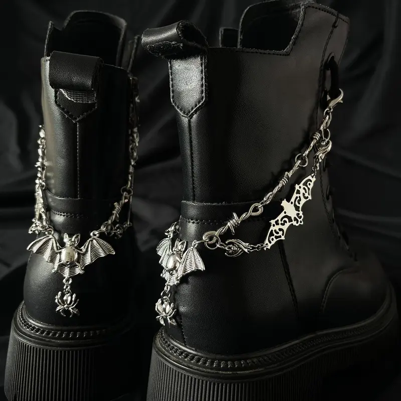Punk Style Vampire Devil Wings Spider Pendant, Fashionable Chain Design Shoe Decoration Charms, Chain Shoes Charms, DIY Detachable Shoe Accessories, Shoe Embellishment Set, Shoe Charms Set for Men's Boots, Shoe Decor Accessory
