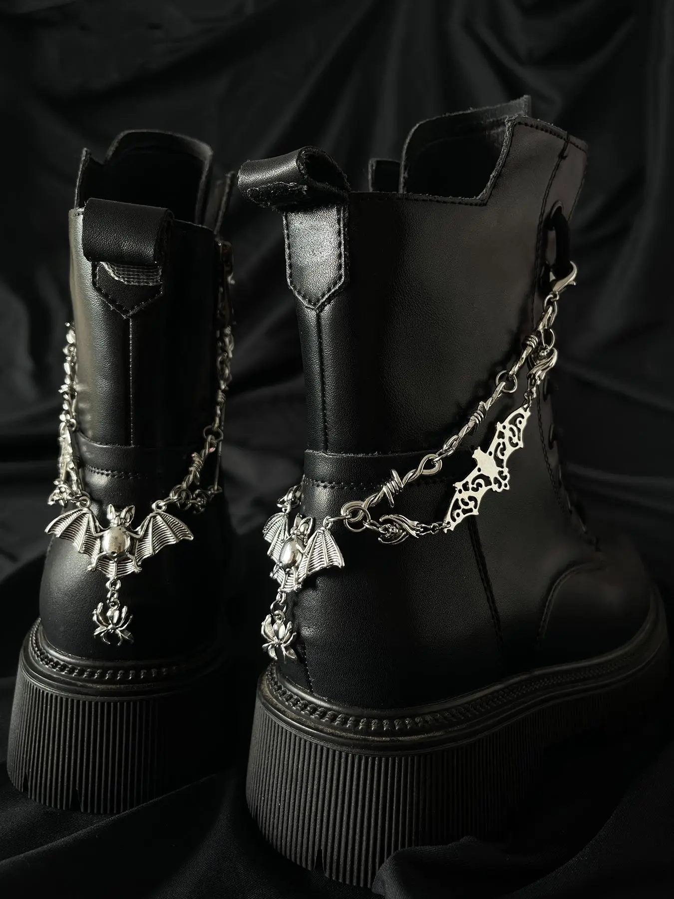 Punk Style Vampire Devil Wings Spider Pendant, Fashionable Chain Design Shoe Decoration Charms, DIY Detachable Shoe Accessories for Men's Boots