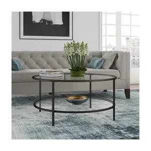 Hudson & Canal Sivil 36" Round Coffee Table W/Glass Shelf