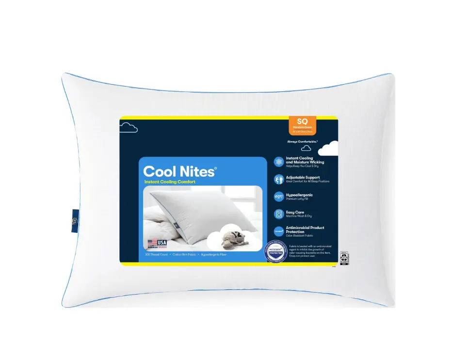 Cool Nites Queen Bed Pillow Ultra Soft Hypoallergenic Cooling with Instant Cooling and Moisture Wicking for Nightly Comfort and Support Ideal for Hot Sleepers