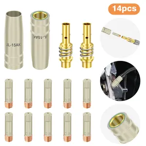 14Pcs  Welding Gun Tip Kit for 15AK - Includes 10pcs 0.8mm Flux Core Gasless Nozzles, 2pcs Shield Cup and 2pcs Tip Holder Diffuser,for Automotive Repair